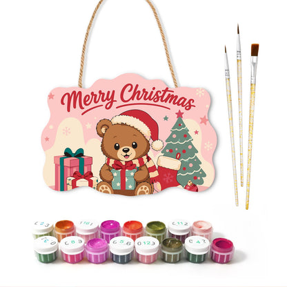 Pastel Pink Teddy with a Gift paint by numbers hanging sign – image 2