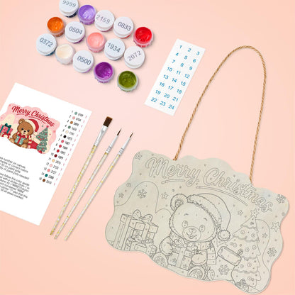 Pastel Pink Teddy with a Gift paint by numbers hanging sign – image 3
