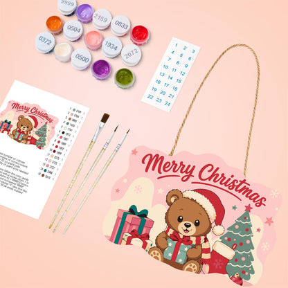 Pastel Pink Teddy with a Gift paint by numbers hanging sign – image 4