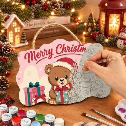 Pastel Pink Teddy with a Gift paint by numbers hanging sign – image 7