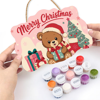Pastel Pink Teddy with a Gift paint by numbers hanging sign – image 9