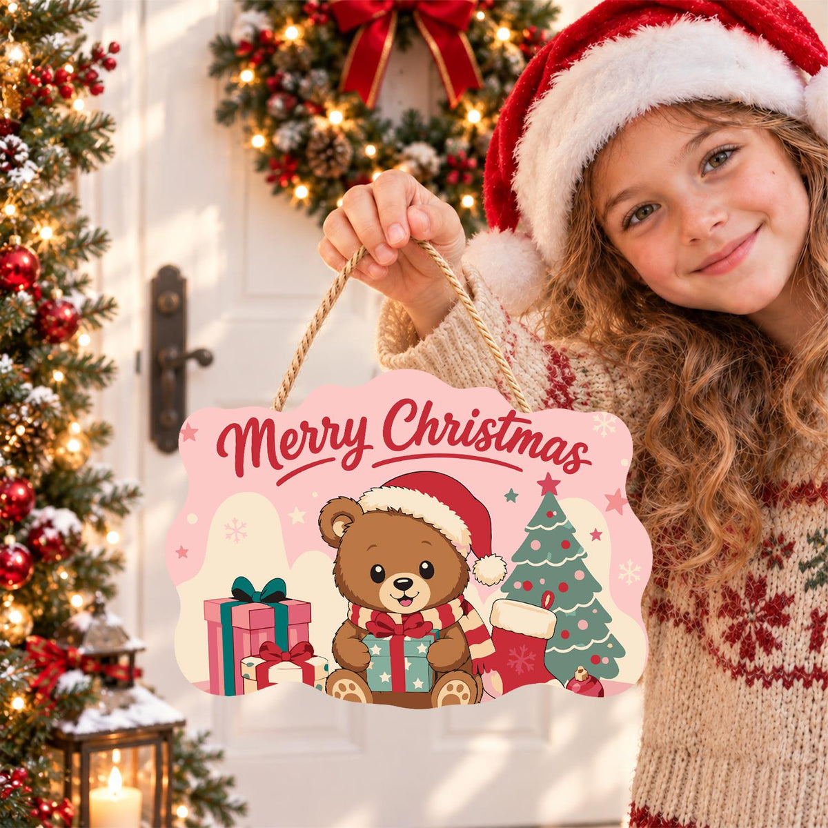 Pastel Pink Teddy with a Gift paint by numbers hanging sign – image 13
