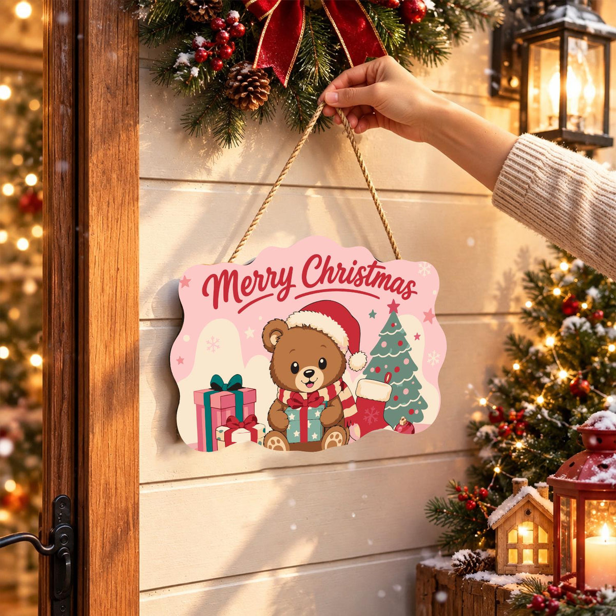 Pastel Pink Teddy with a Gift paint by numbers hanging sign – image 14