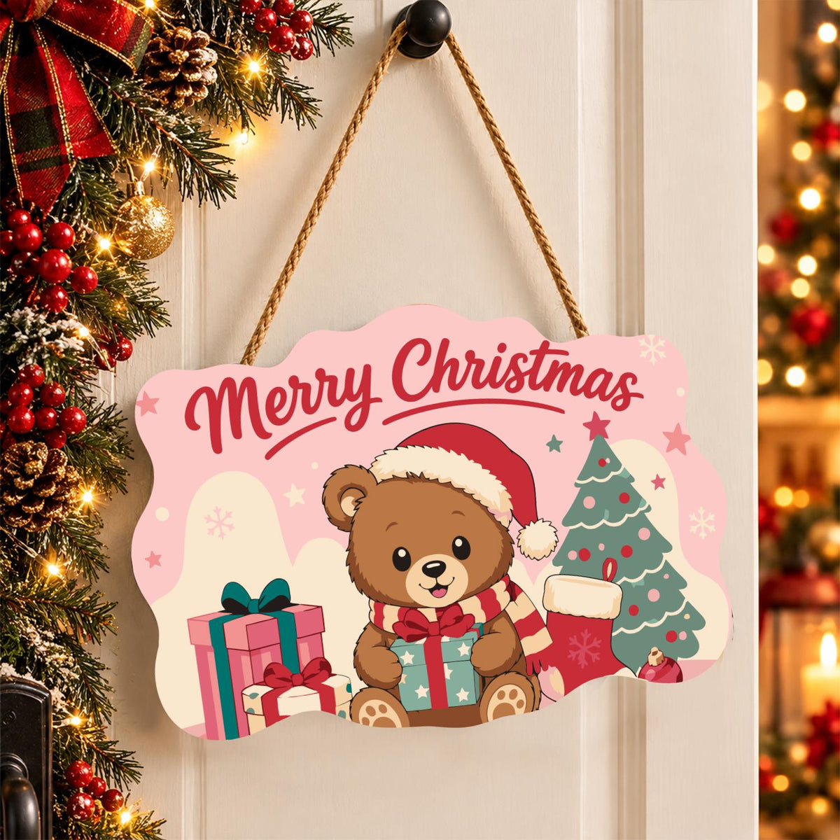 Pastel Pink Teddy with a Gift paint by numbers hanging sign – image 16