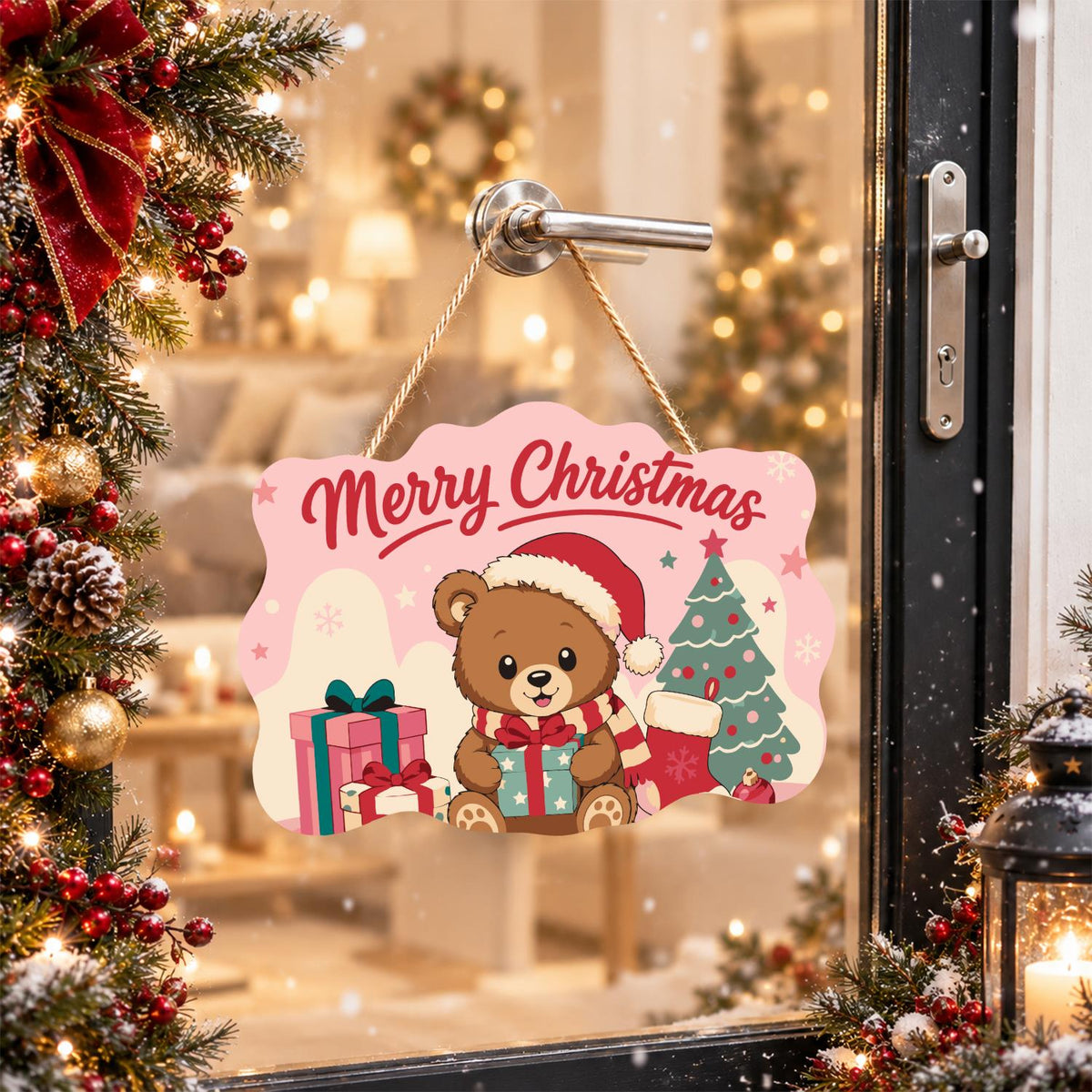 Pastel Pink Teddy with a Gift paint by numbers hanging sign – image 17