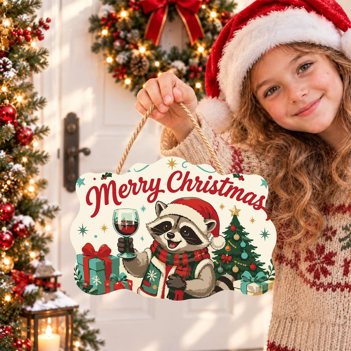 Red Wine Raccoon Christmas paint by numbers hanging sign – image 13