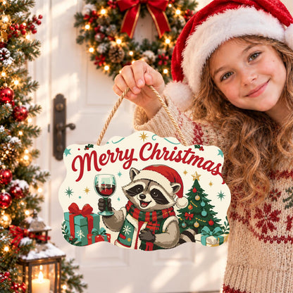 Red Wine Raccoon Christmas paint by numbers hanging sign – image 13