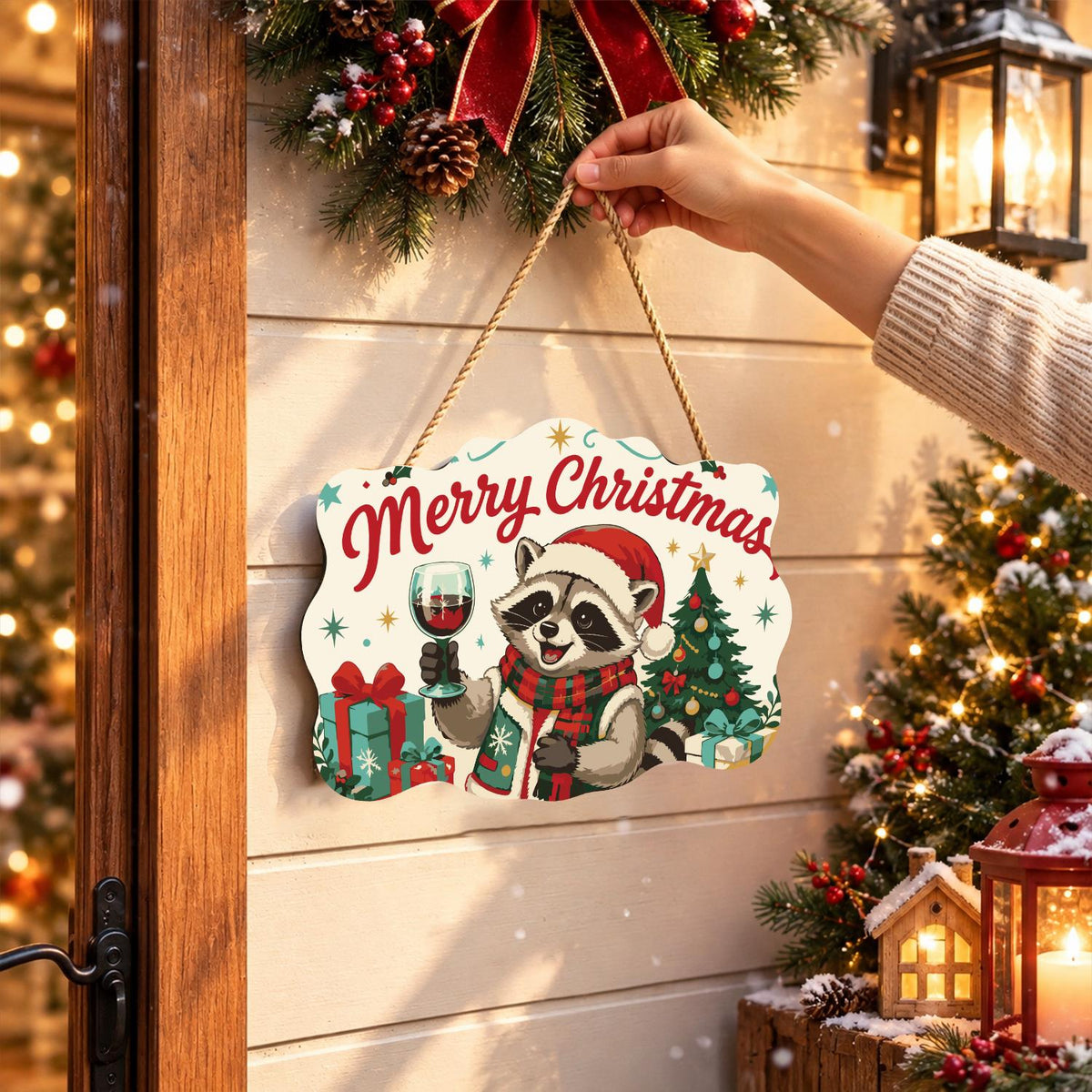 Red Wine Raccoon Christmas paint by numbers hanging sign – image 14