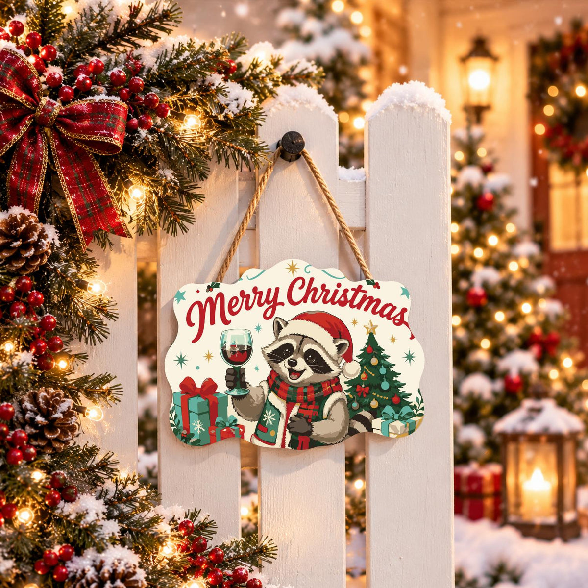 Red Wine Raccoon Christmas paint by numbers hanging sign – image 15