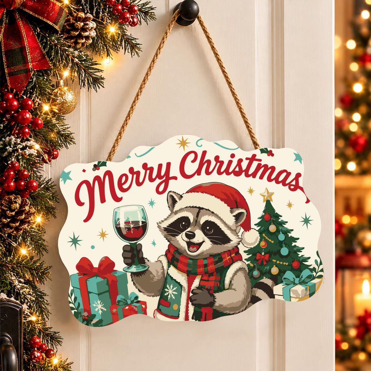 Red Wine Raccoon Christmas paint by numbers hanging sign – image 16