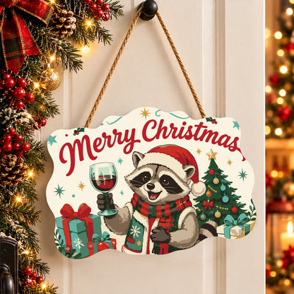 Red Wine Raccoon Christmas paint by numbers hanging sign – image 16