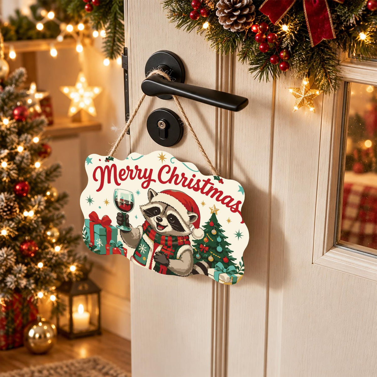 Red Wine Raccoon Christmas paint by numbers hanging sign – image 18