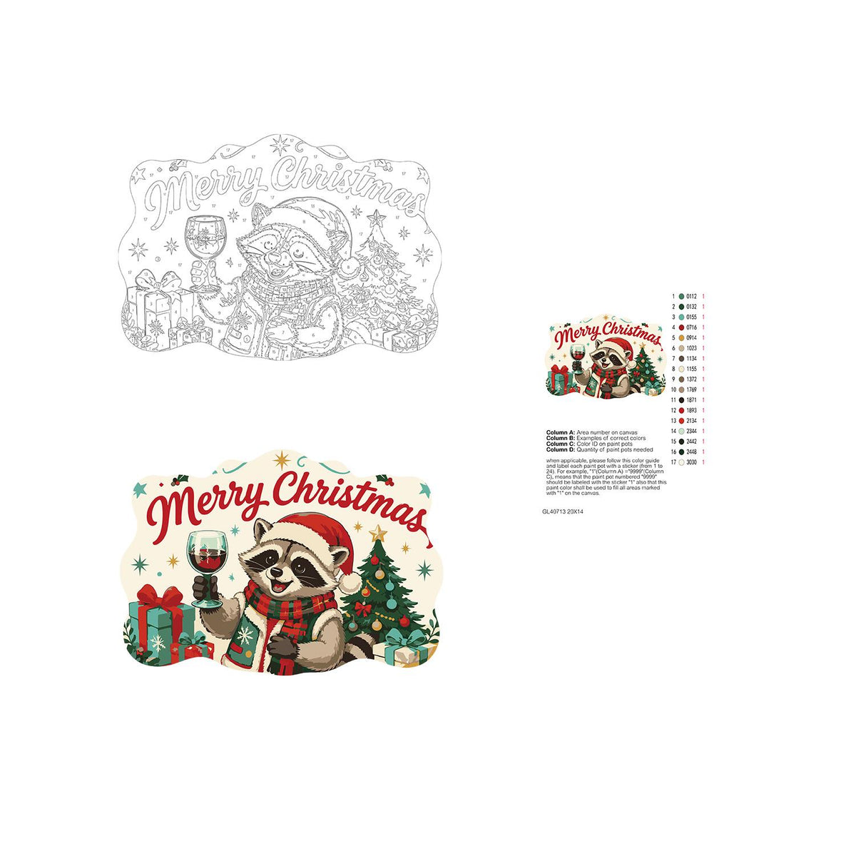 Red Wine Raccoon Christmas paint by numbers hanging sign – image 19