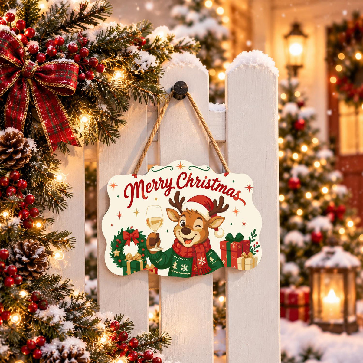 Winking Reindeer White Wine Toast paint by numbers hanging sign – image 15