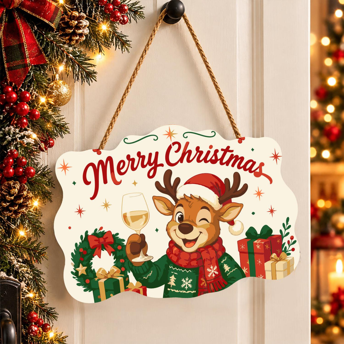 Winking Reindeer White Wine Toast paint by numbers hanging sign – image 16