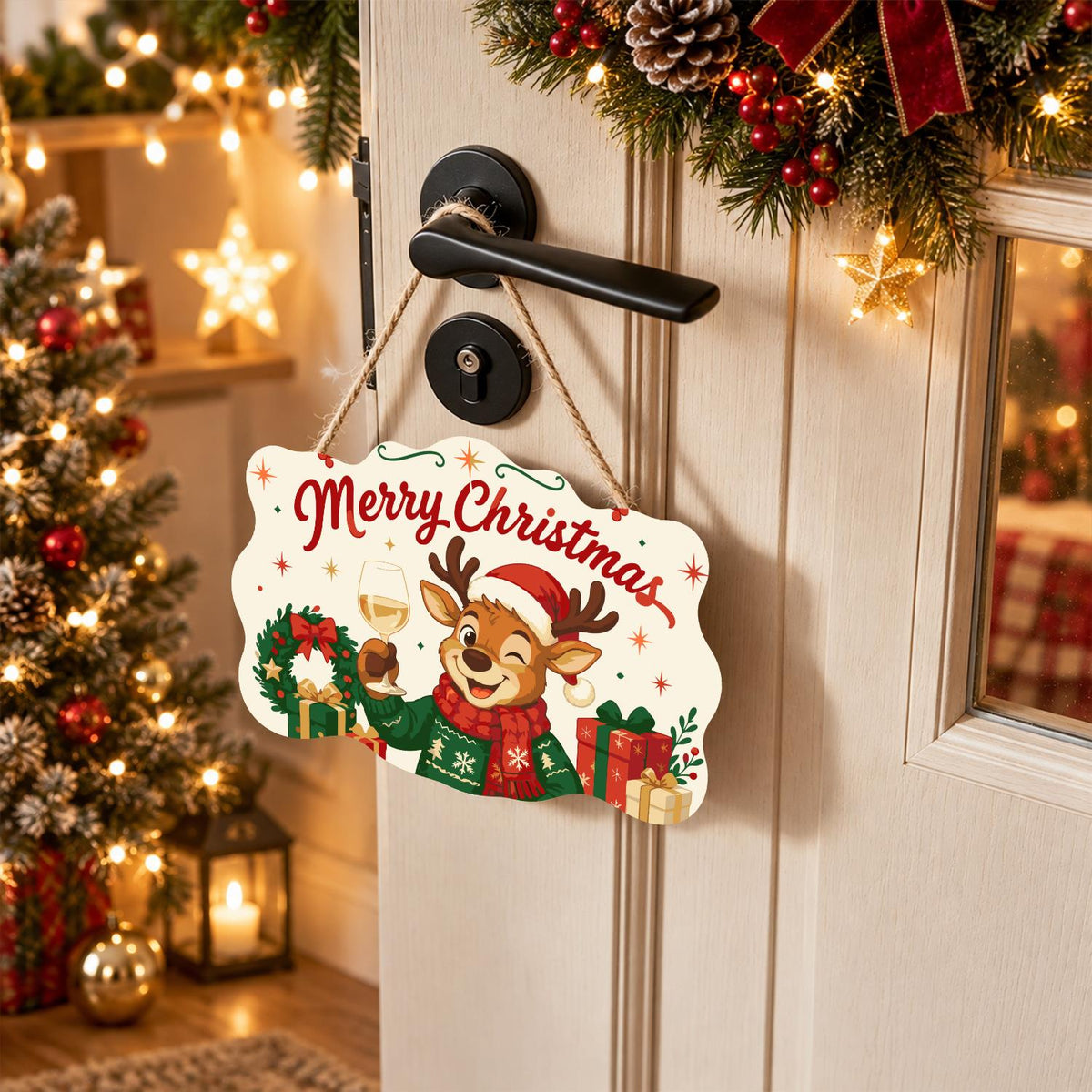 Winking Reindeer White Wine Toast paint by numbers hanging sign – image 18