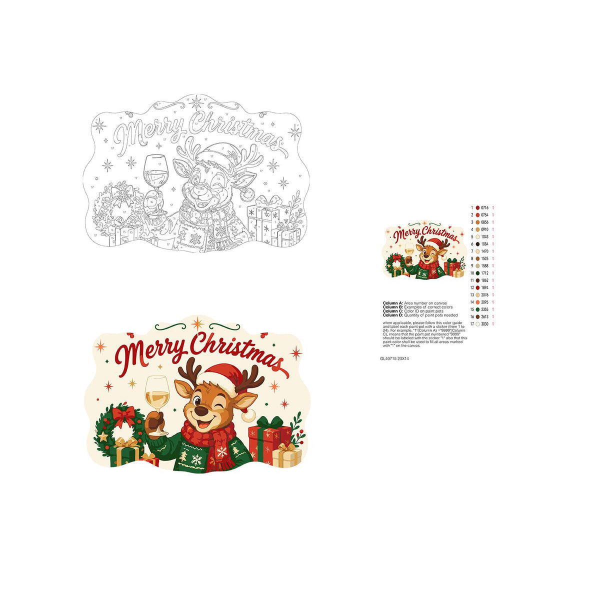 Winking Reindeer White Wine Toast paint by numbers hanging sign – image 19