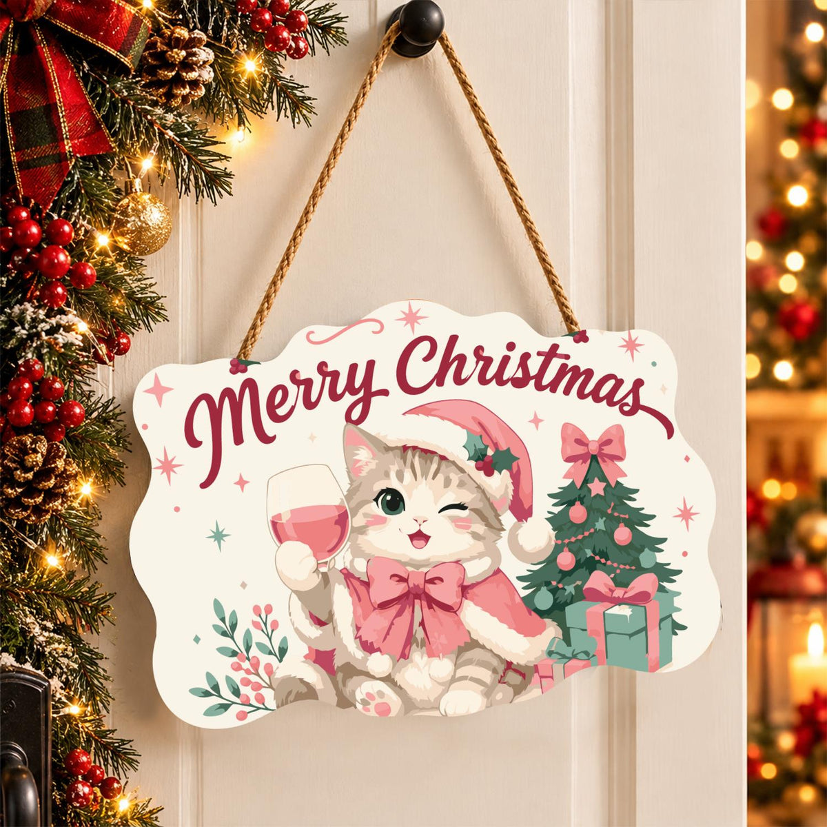 Winking Tabby Pink Wine Toast paint by numbers hanging sign – image 16
