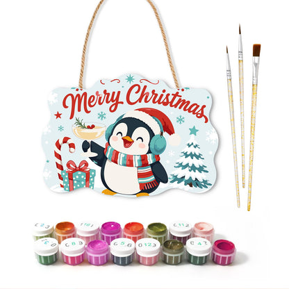 Earmuff Penguin Cocktail Cheers paint by numbers hanging sign – image 2