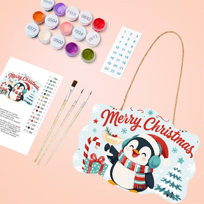 Earmuff Penguin Cocktail Cheers paint by numbers hanging sign – image 4