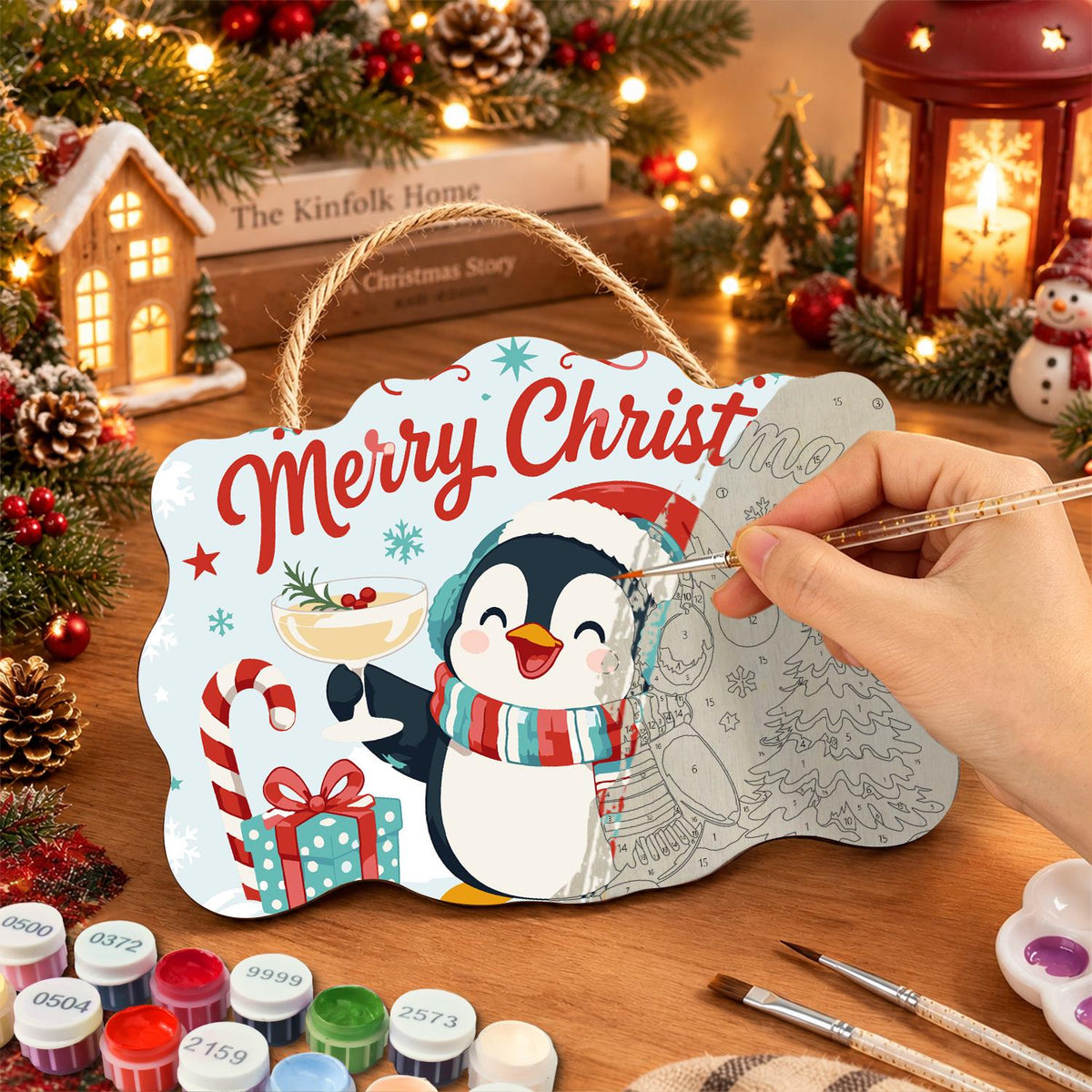 Earmuff Penguin Cocktail Cheers paint by numbers hanging sign – image 7