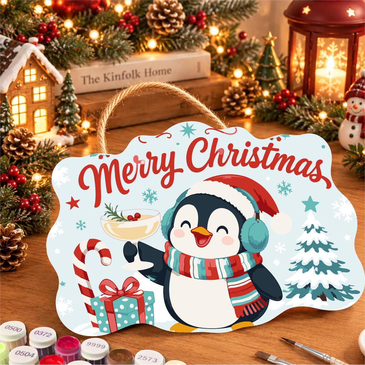 Earmuff Penguin Cocktail Cheers paint by numbers hanging sign – image 8