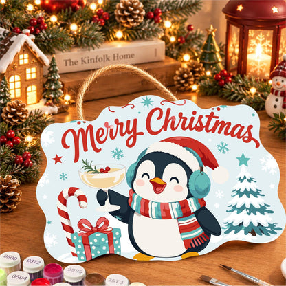 Earmuff Penguin Cocktail Cheers paint by numbers hanging sign – image 8