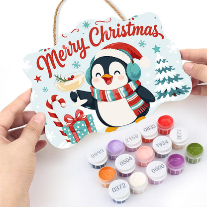 Earmuff Penguin Cocktail Cheers paint by numbers hanging sign – image 9