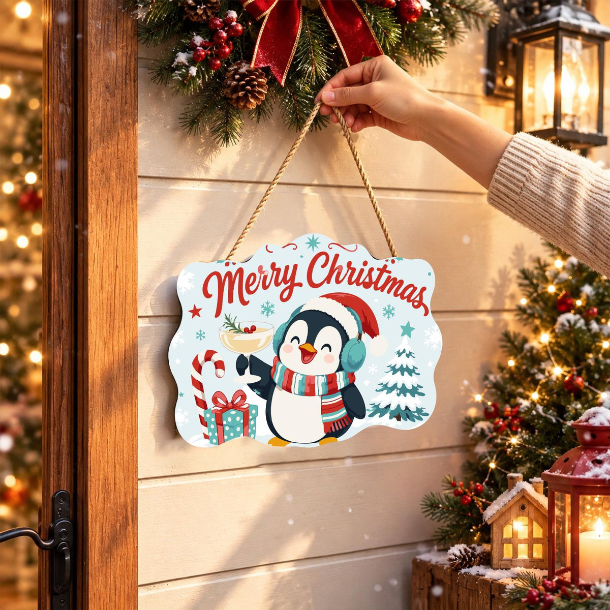 Earmuff Penguin Cocktail Cheers paint by numbers hanging sign – image 14