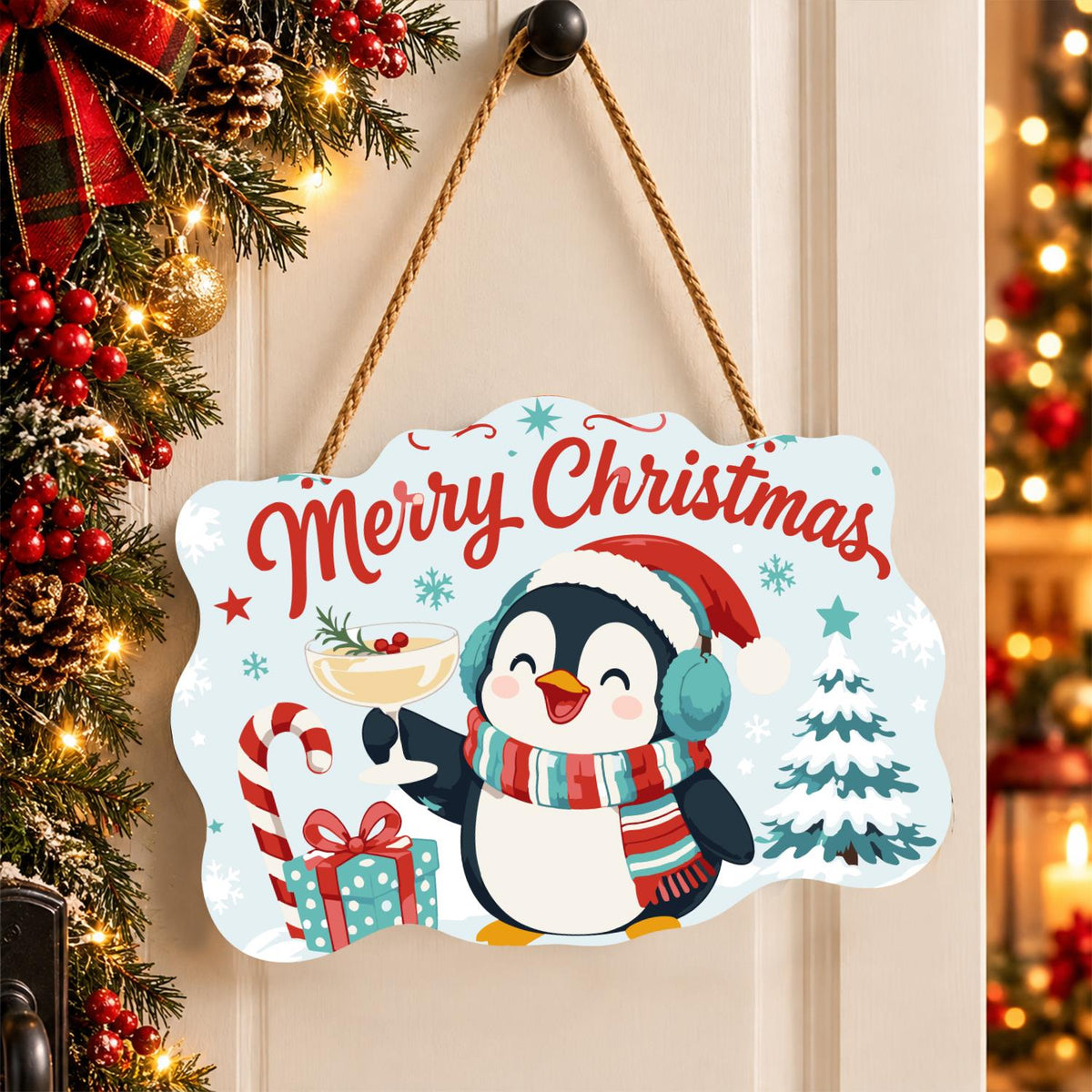 Earmuff Penguin Cocktail Cheers paint by numbers hanging sign – image 16