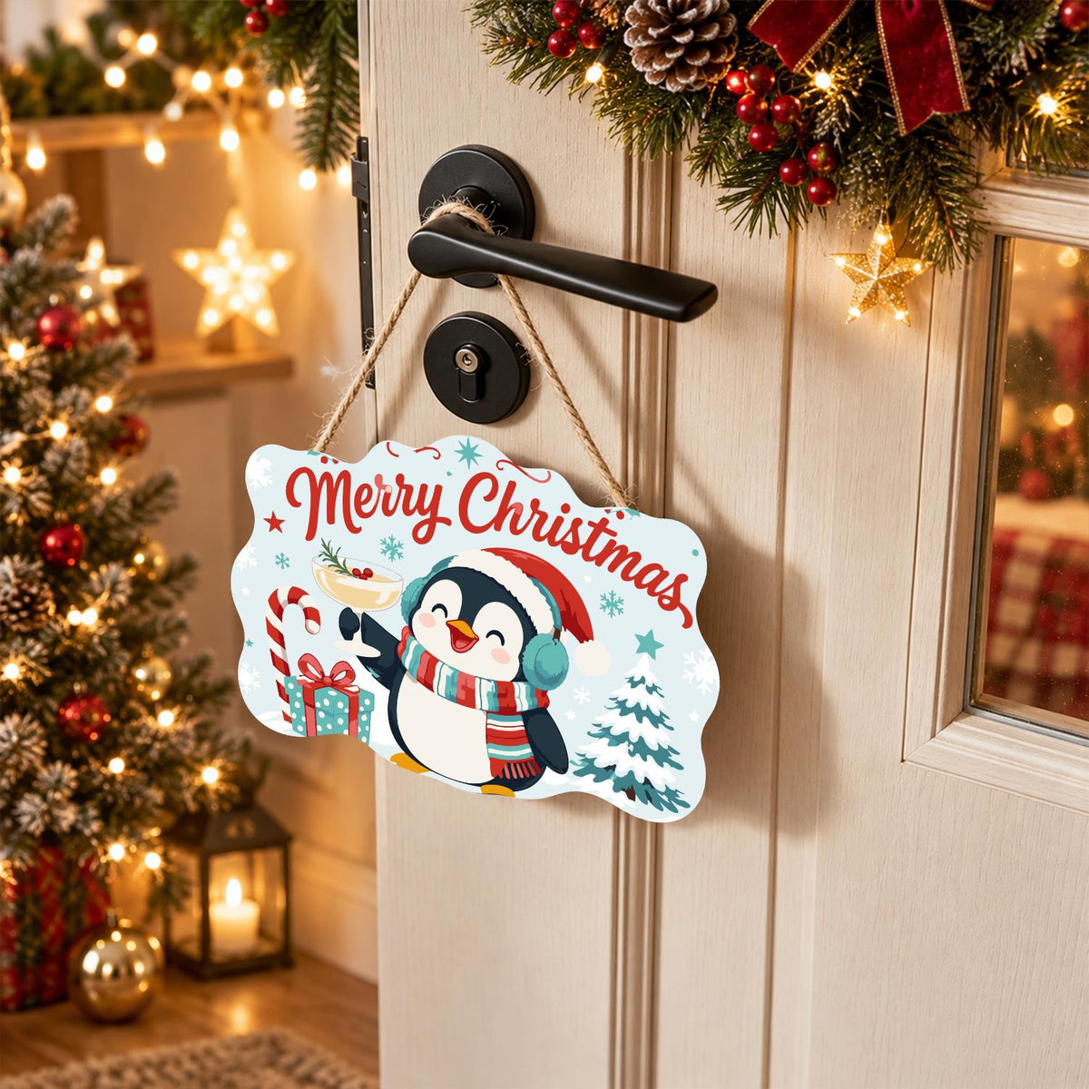 Earmuff Penguin Cocktail Cheers paint by numbers hanging sign – image 18