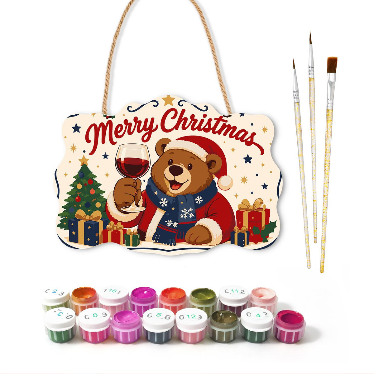 Bear's Red Wine Christmas Toast paint by numbers hanging sign – image 2