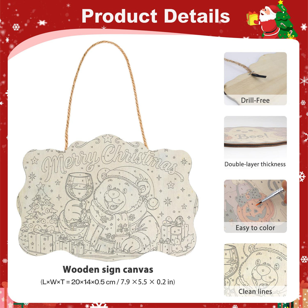 Bear's Red Wine Christmas Toast paint by numbers hanging sign – image 5