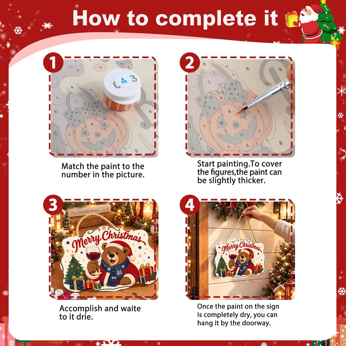 Bear's Red Wine Christmas Toast paint by numbers hanging sign – image 6