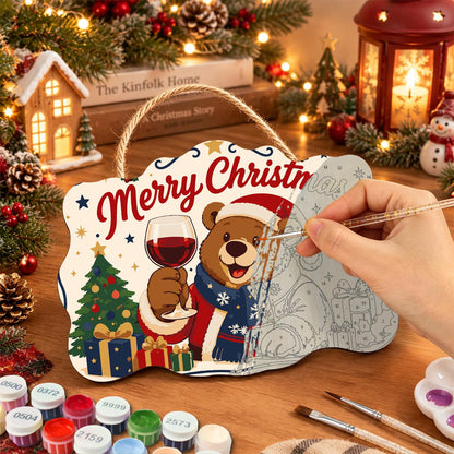 Bear's Red Wine Christmas Toast paint by numbers hanging sign – image 7