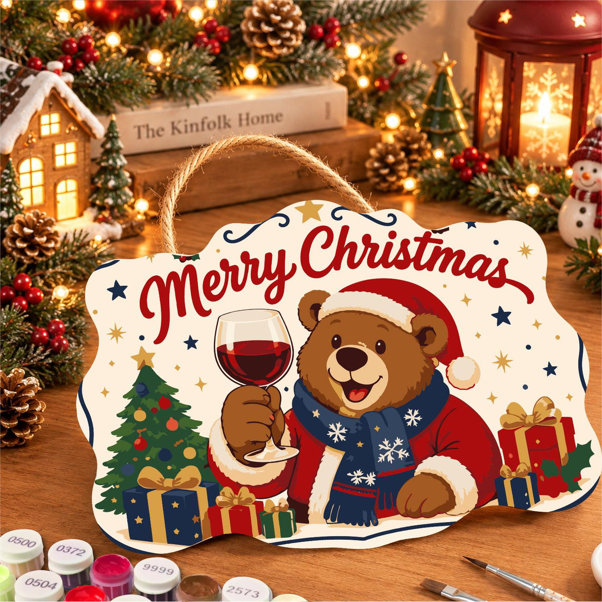 Bear's Red Wine Christmas Toast paint by numbers hanging sign – image 8
