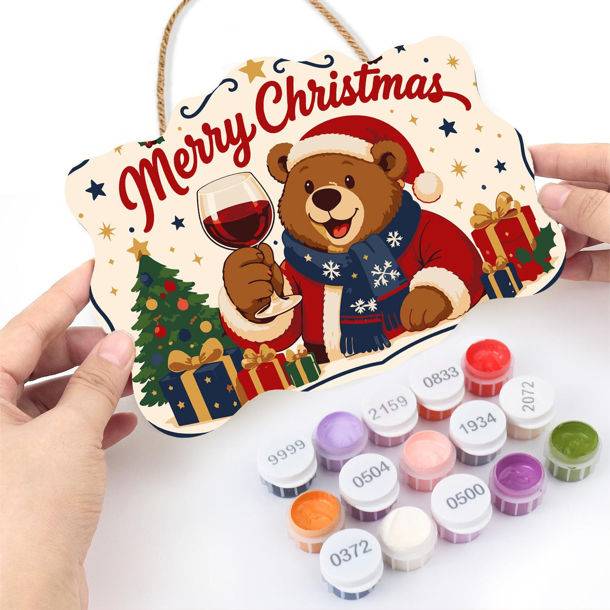 Bear's Red Wine Christmas Toast paint by numbers hanging sign – image 9