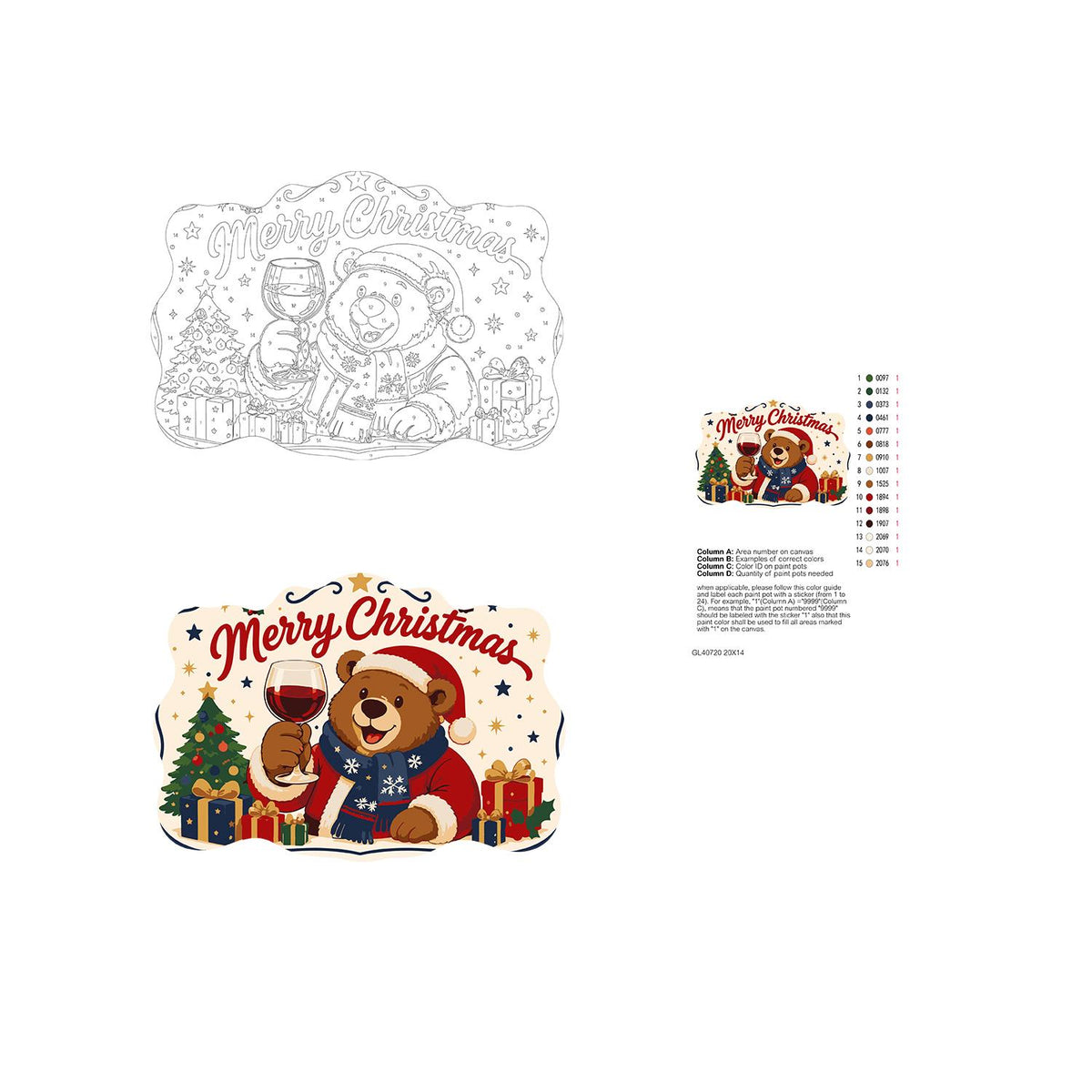 Bear's Red Wine Christmas Toast paint by numbers hanging sign – image 19