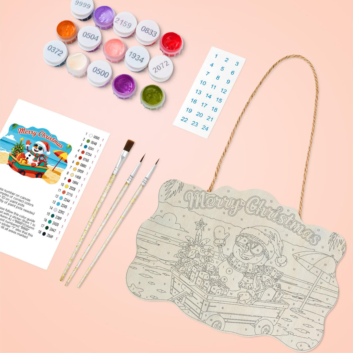Snowman's Gift Wagon Beach Trip paint by numbers hanging sign – image 3