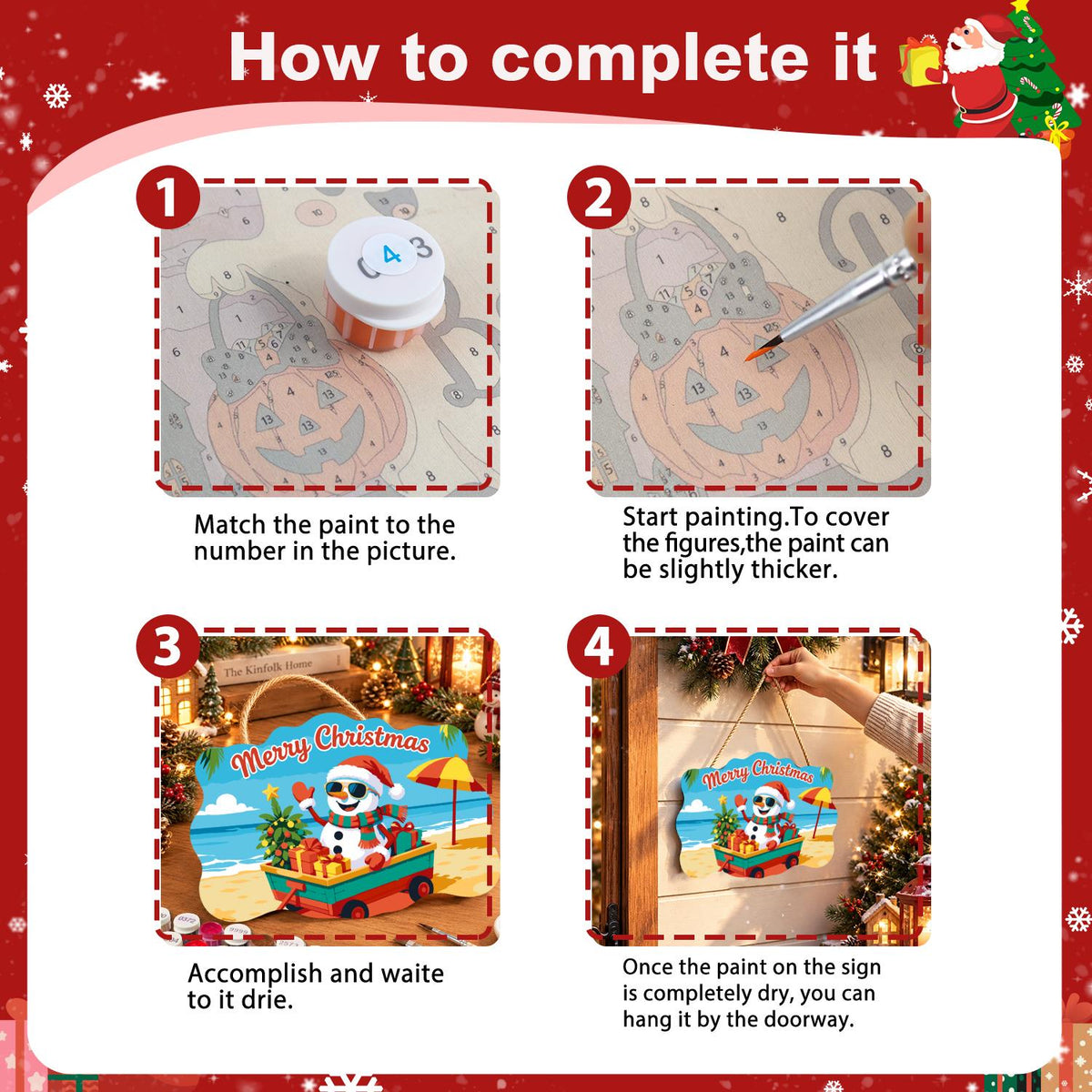 Snowman's Gift Wagon Beach Trip paint by numbers hanging sign – image 6