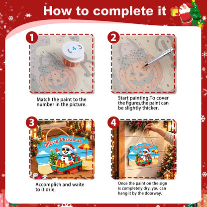 Snowman's Gift Wagon Beach Trip paint by numbers hanging sign – image 6