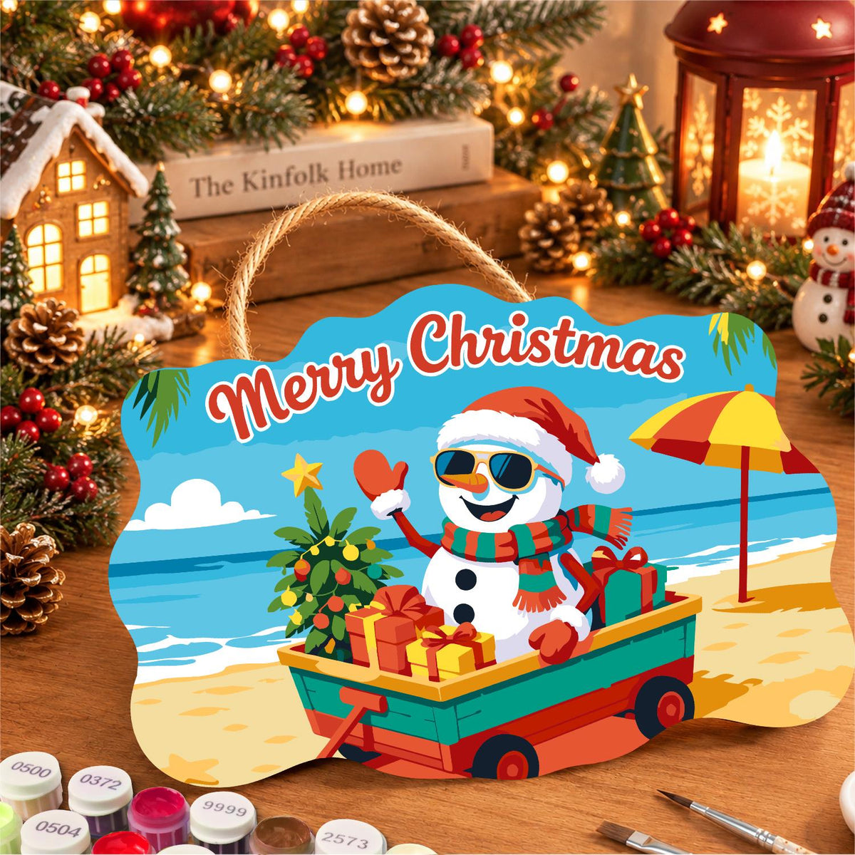 Snowman's Gift Wagon Beach Trip paint by numbers hanging sign – image 8