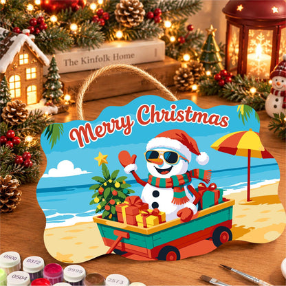 Snowman's Gift Wagon Beach Trip paint by numbers hanging sign – image 8