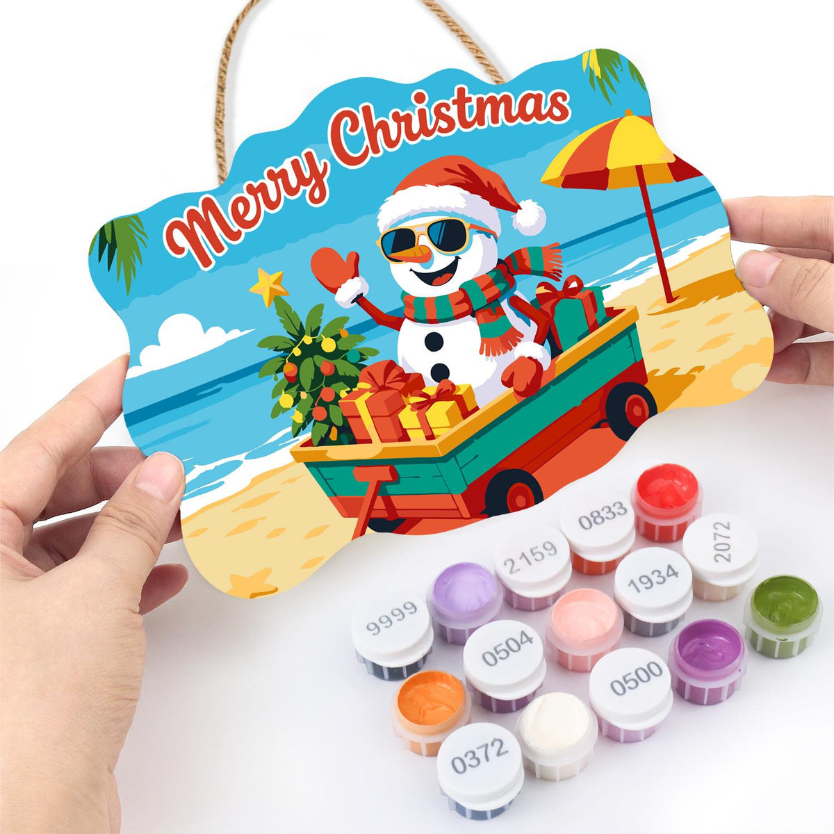 Snowman's Gift Wagon Beach Trip paint by numbers hanging sign – image 9