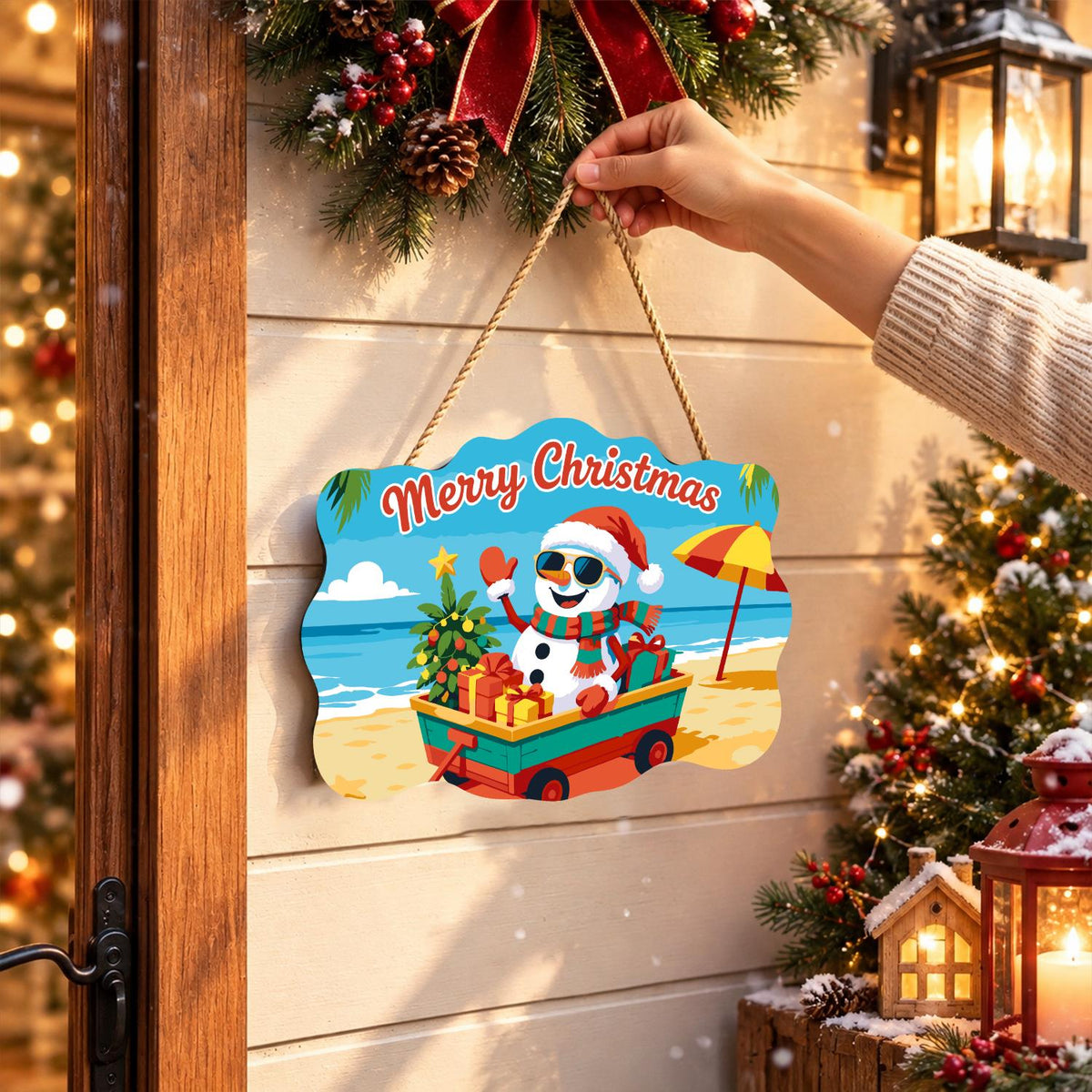 Snowman's Gift Wagon Beach Trip paint by numbers hanging sign – image 14