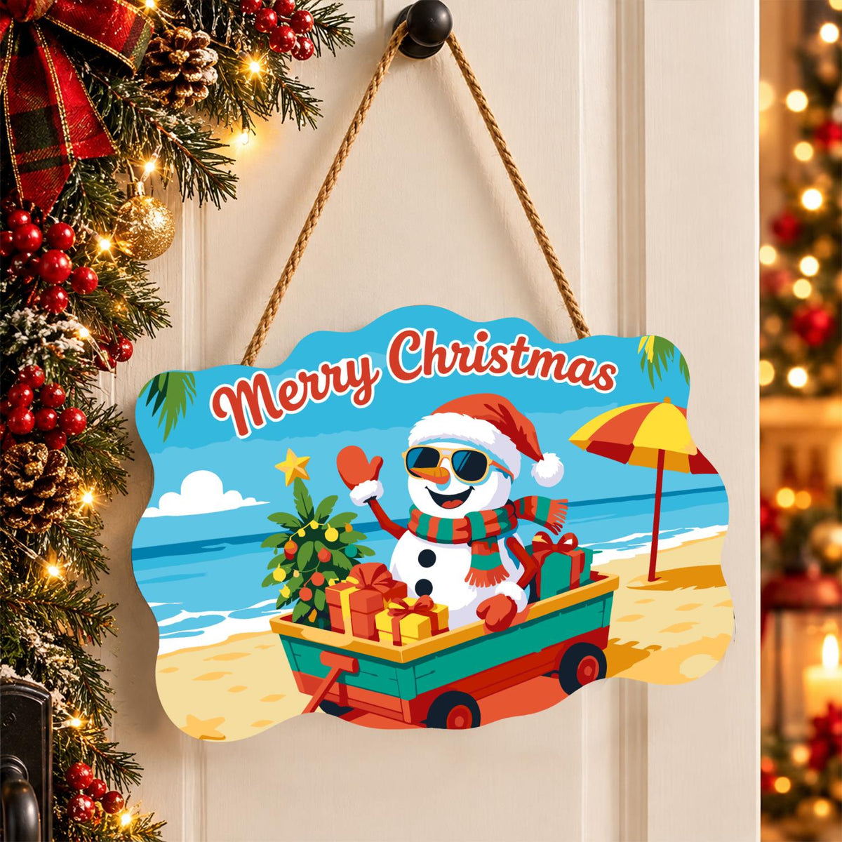 Snowman's Gift Wagon Beach Trip paint by numbers hanging sign – image 16