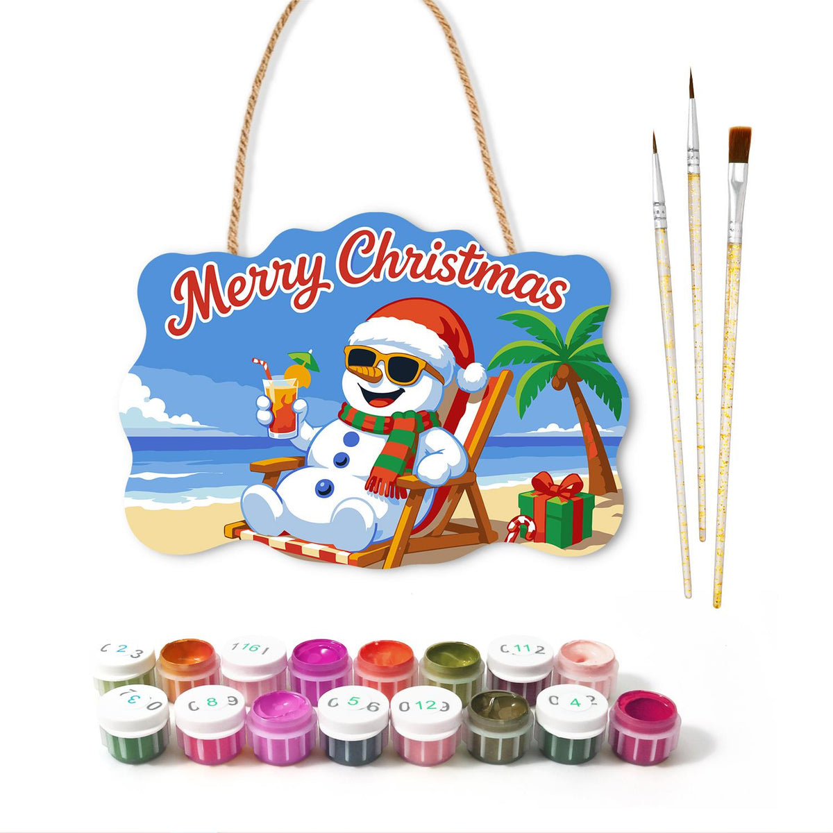 Snowman's Tropical Cocktail Break paint by numbers hanging sign – image 2