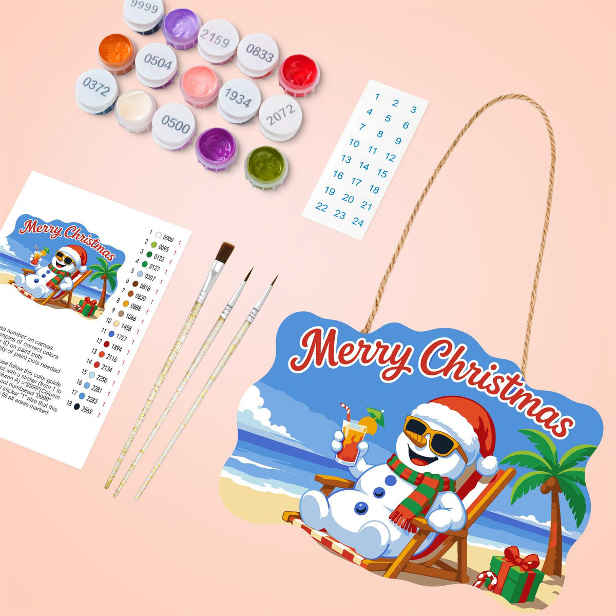 Snowman's Tropical Cocktail Break paint by numbers hanging sign – image 4