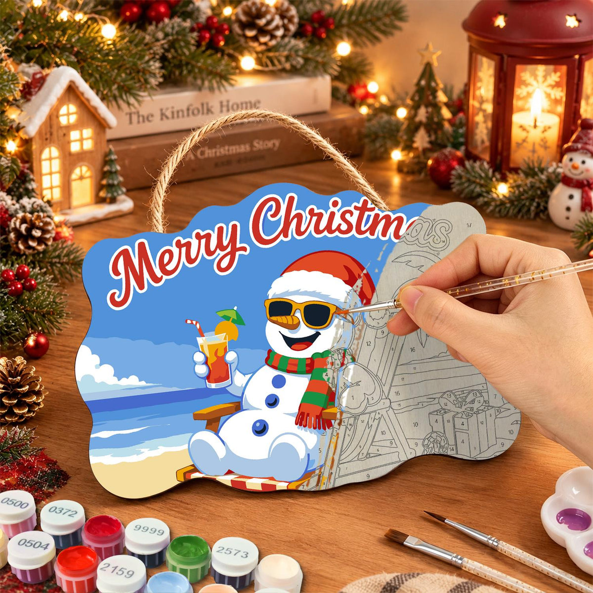 Snowman's Tropical Cocktail Break paint by numbers hanging sign – image 7