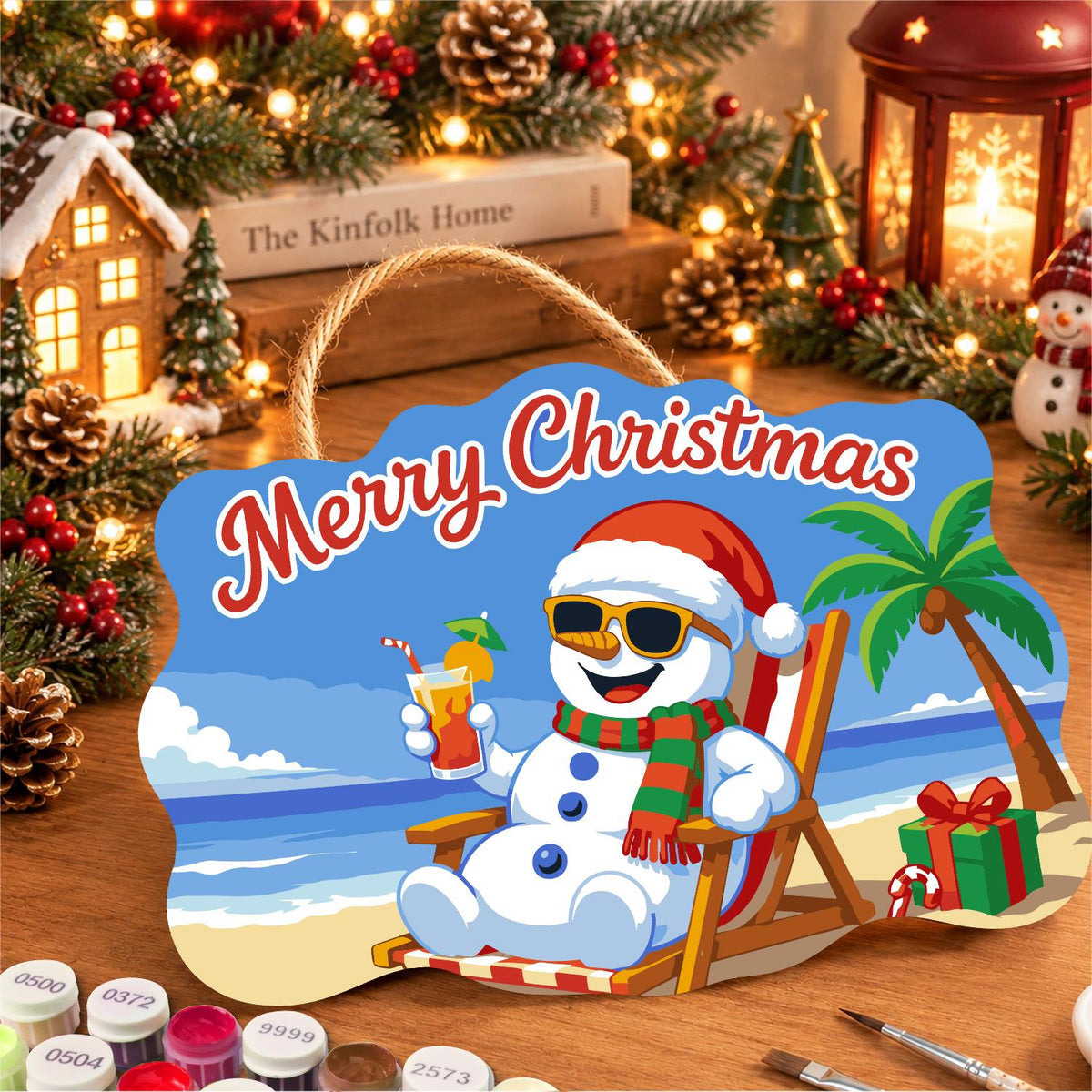Snowman's Tropical Cocktail Break paint by numbers hanging sign – image 8